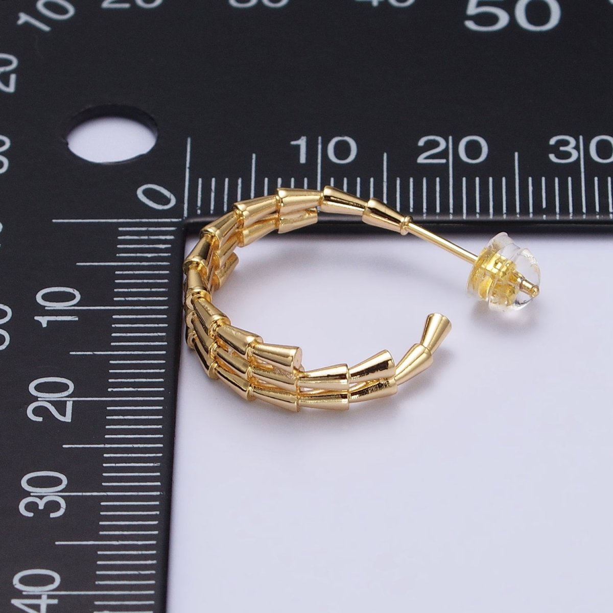 Gold, Silver 20mm Triangle Cone Multiple Band C-Shaped Hoop Earrings | AB469 AB740