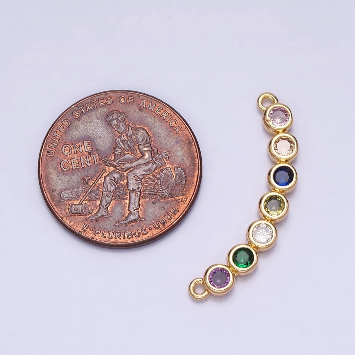 Gold, Silver Multicolor Round CZ Bezel Lined Curved Connector | Y-855