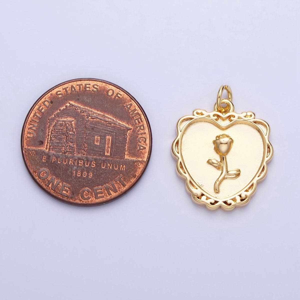 Gold, Silver Nature Rose Flower Rounded Heart Charm | AC745 AC746