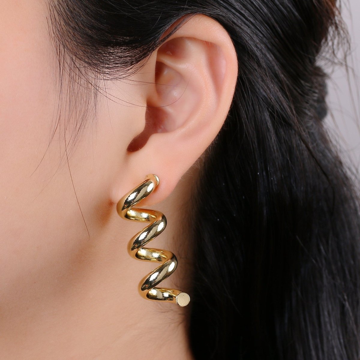 Gold Spiral Earrings, Gold Stud Earrings, Gold Corkscrew Earrings, Gold Chunky Earrings Bold Statement Jewelry Q-340