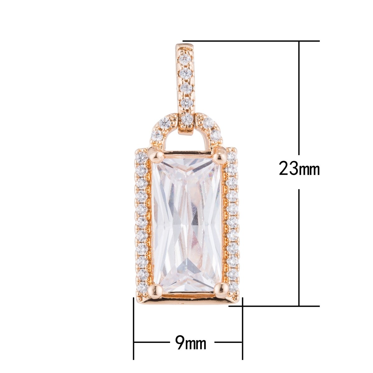 Gold Square Geometric Diamond, Shiny, Dangle, Gift, Mom, Anniversary, Cubic Zirconia Necklace Pendant Charm Bead Bails Findings for Jewelry Making H-437