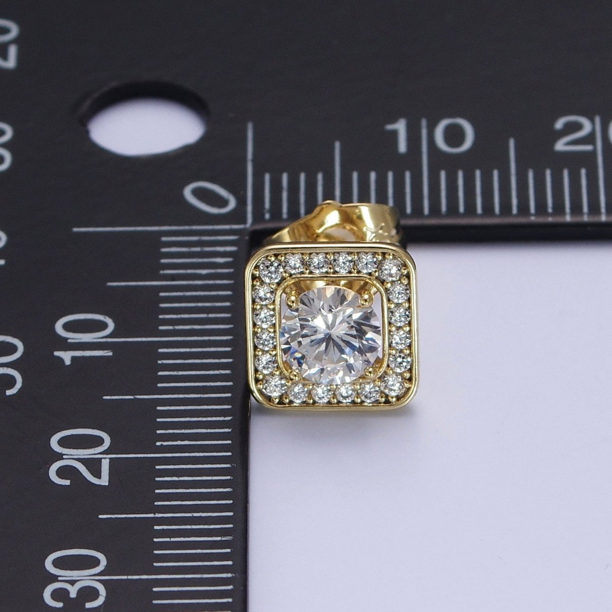 Gold Square Stud Earrings With CZ AE-1029