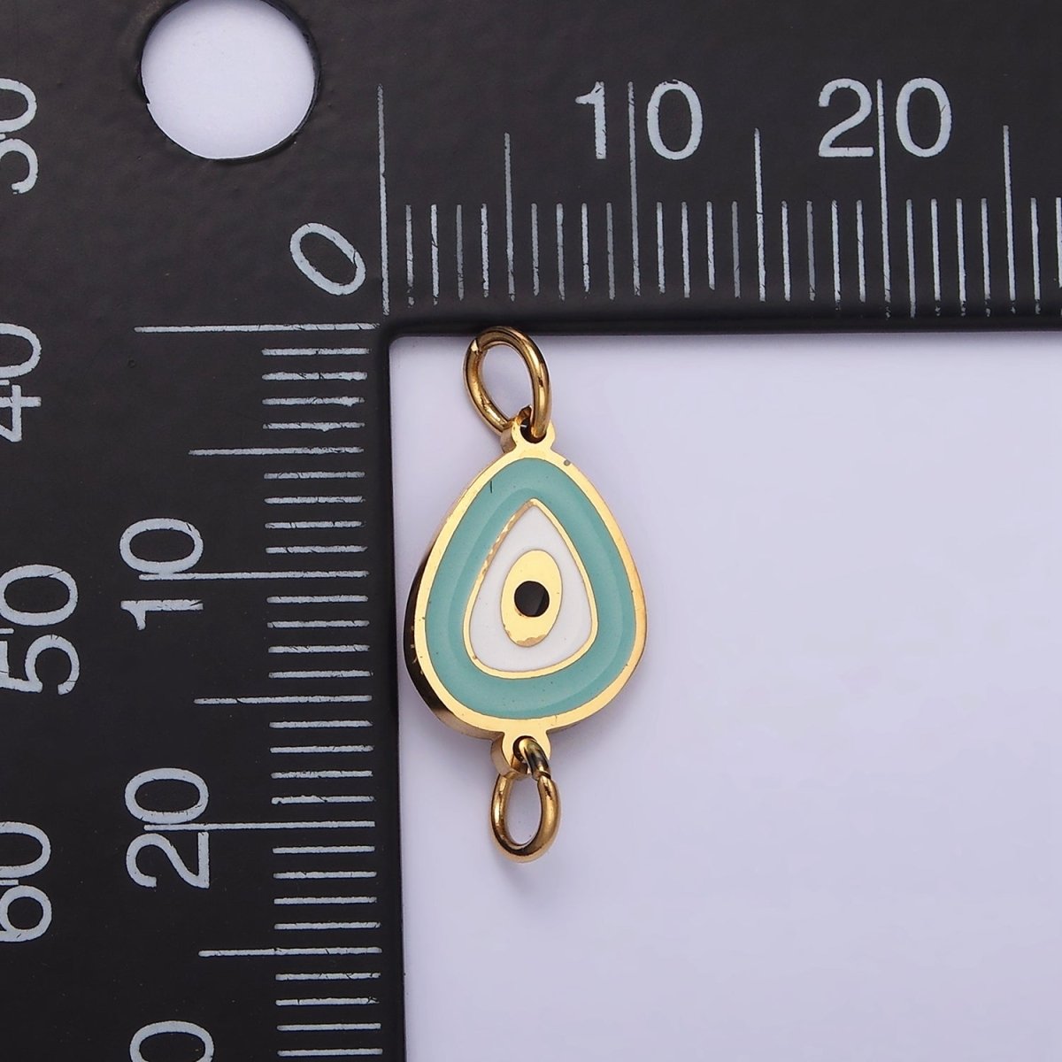 Gold Stainless Steel Evil Eye Charm Connector in Gold Teal Enamel Link Connector for Bracelet Necklace G-782