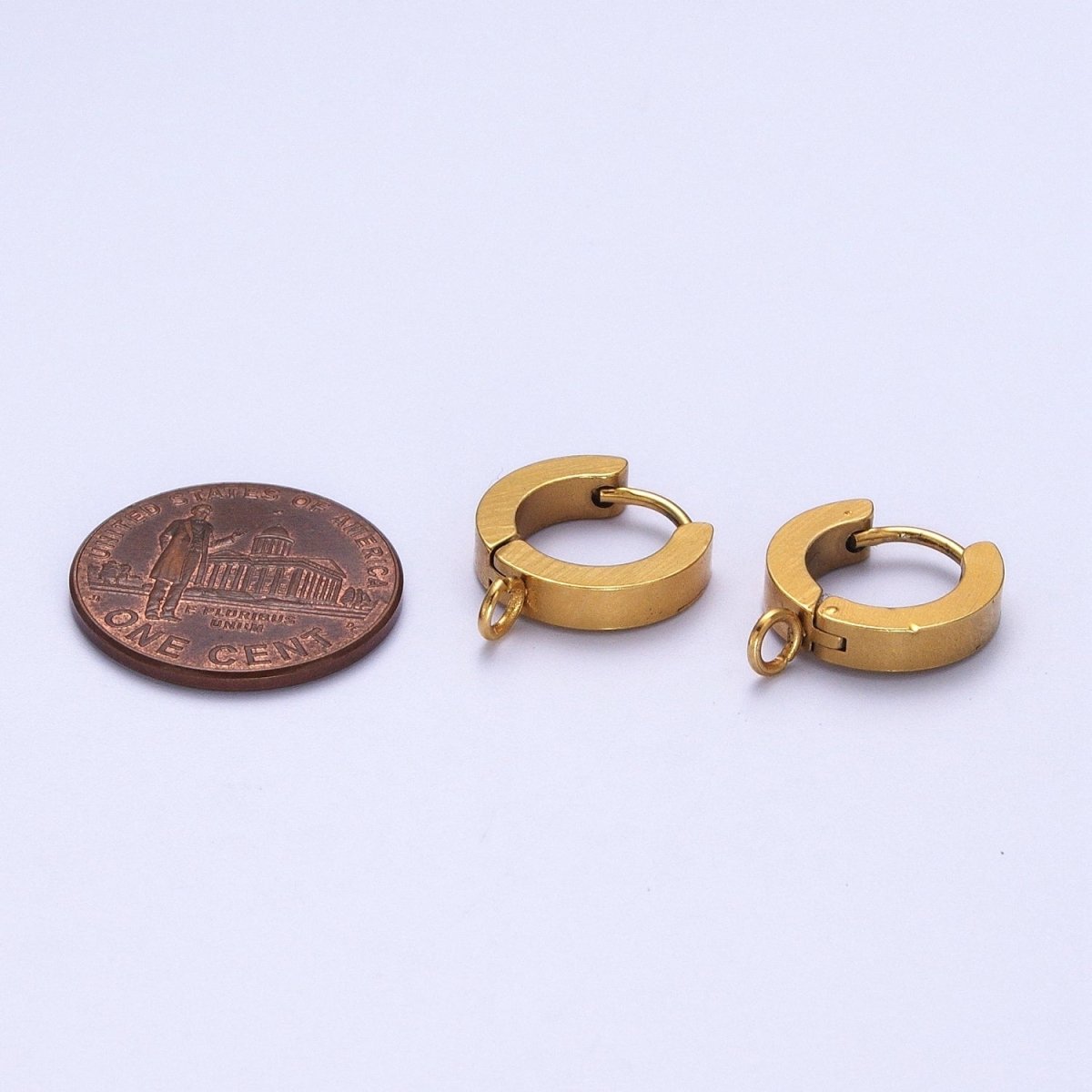 Gold Stainless Steel Open Loop 13.5mm Huggie Hoop Earrings Supply K-190