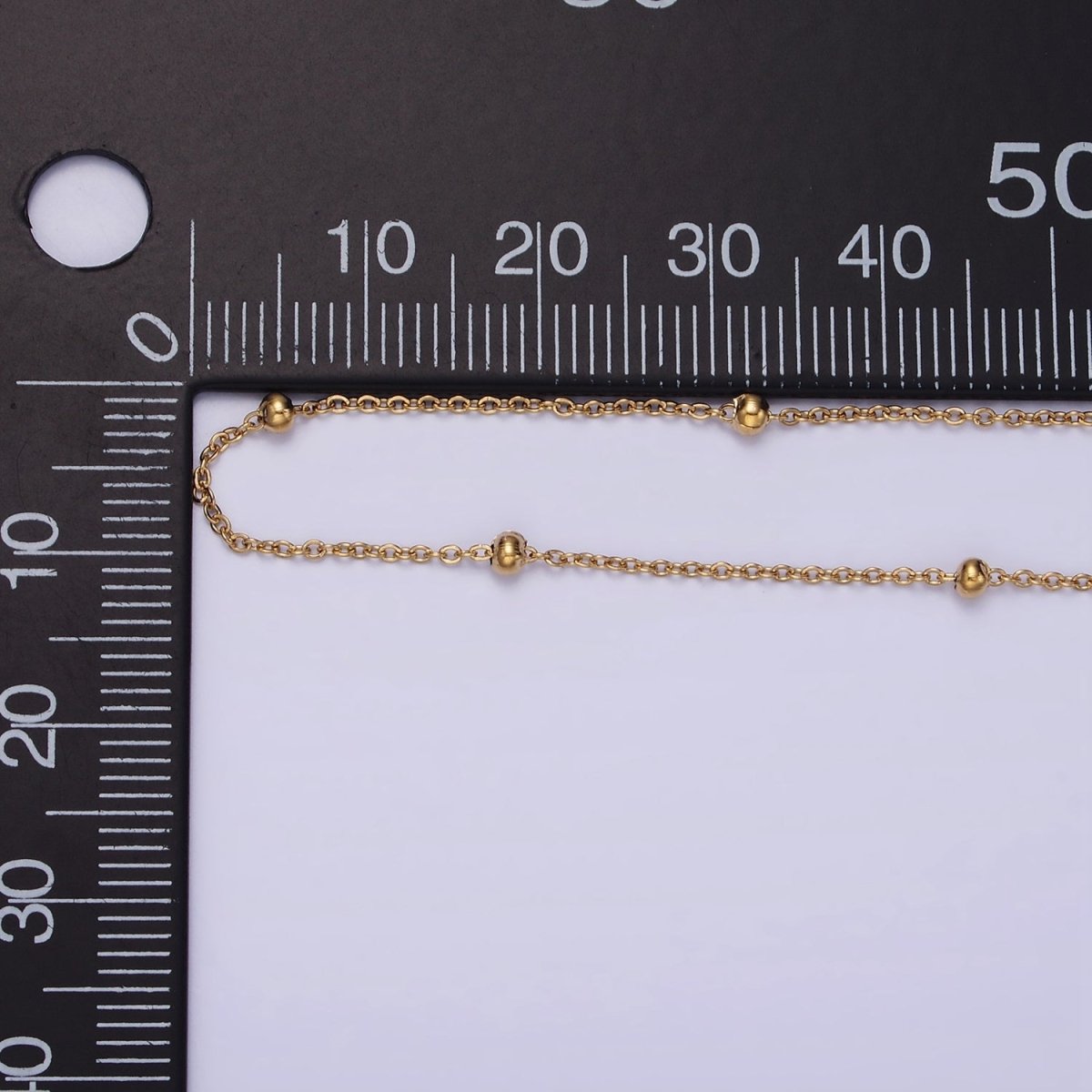 Gold Stainless Steel Satellite Chain by Yard Soldered Closed 1mm links with 2mm beads | ROLL-1470 Clearance Pricing