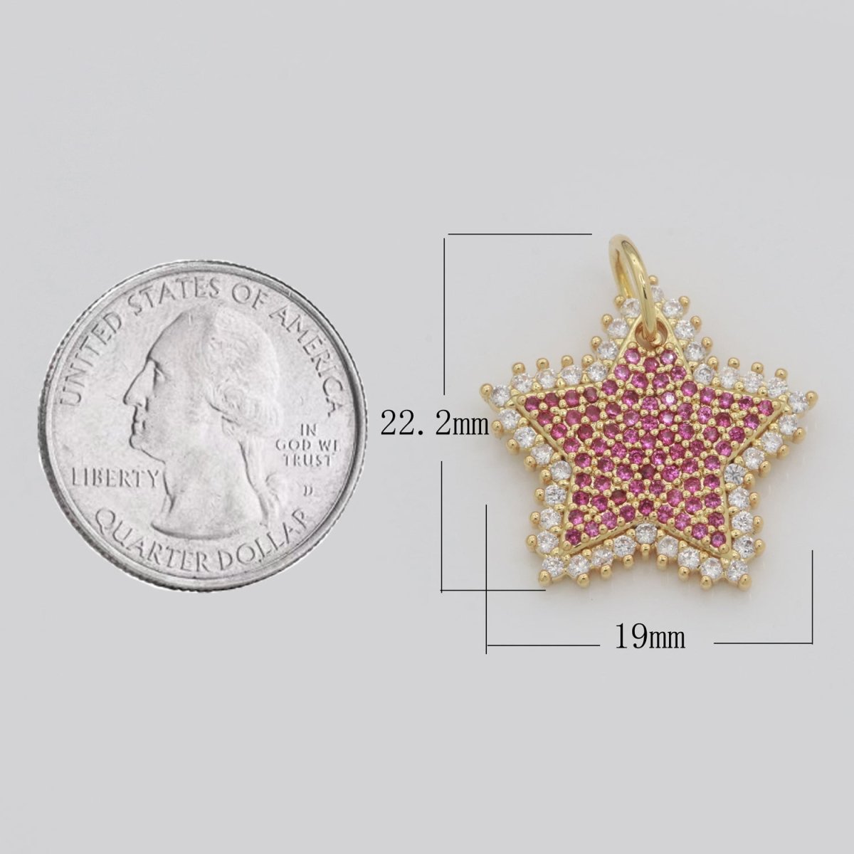 Gold Star Fuschia Charm Cubic Celestial Star Round Cz Charm for Jewelry Making M-612