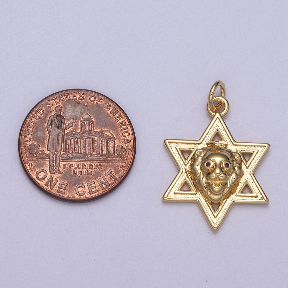Gold Star of David Lion of Judah Pendant, Solid Magen David Jewish Star Jewelry N-340