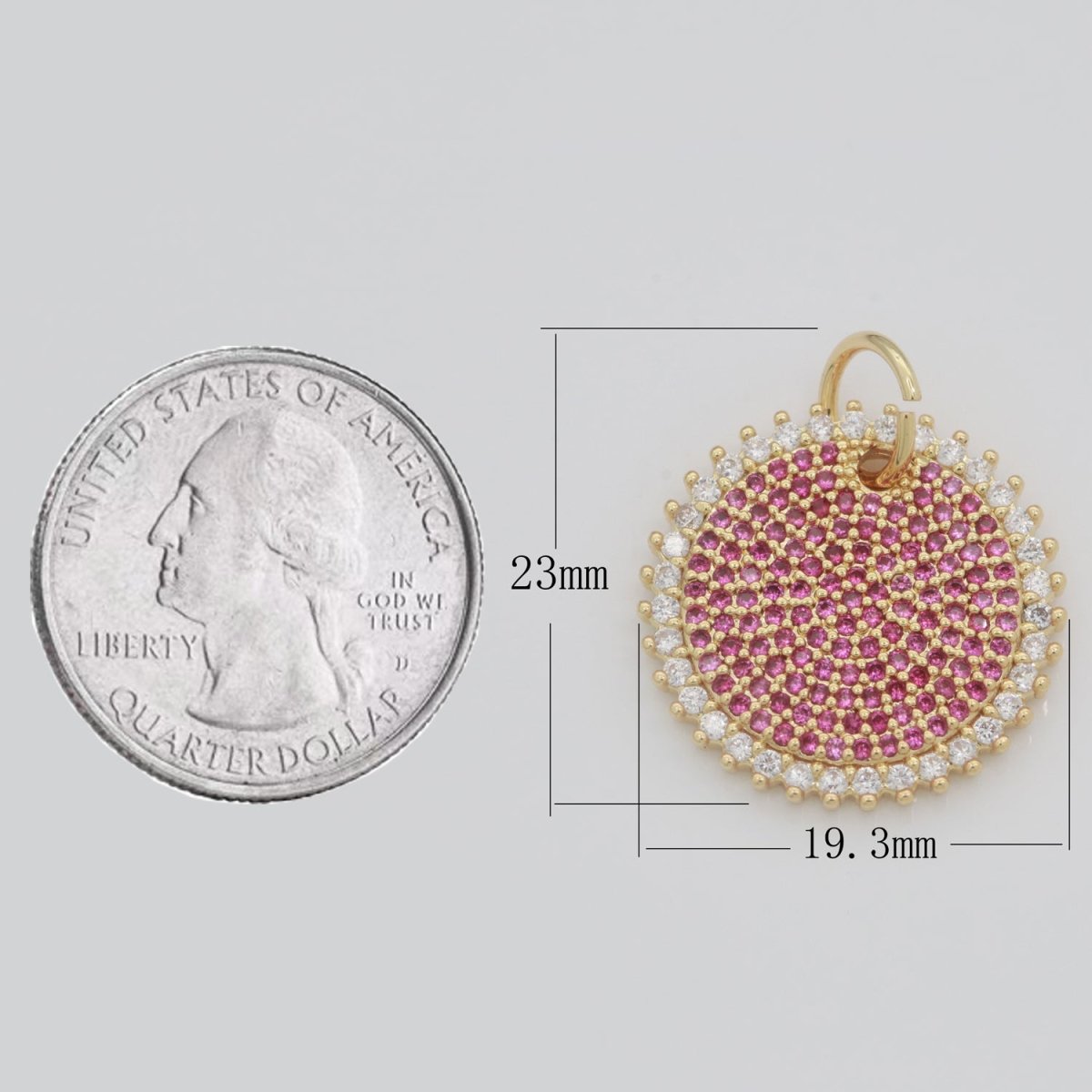 Gold Sun Fuschia Charm Cubic Celestial Sunshine Round Cz Charm for Jewelry Making M-611