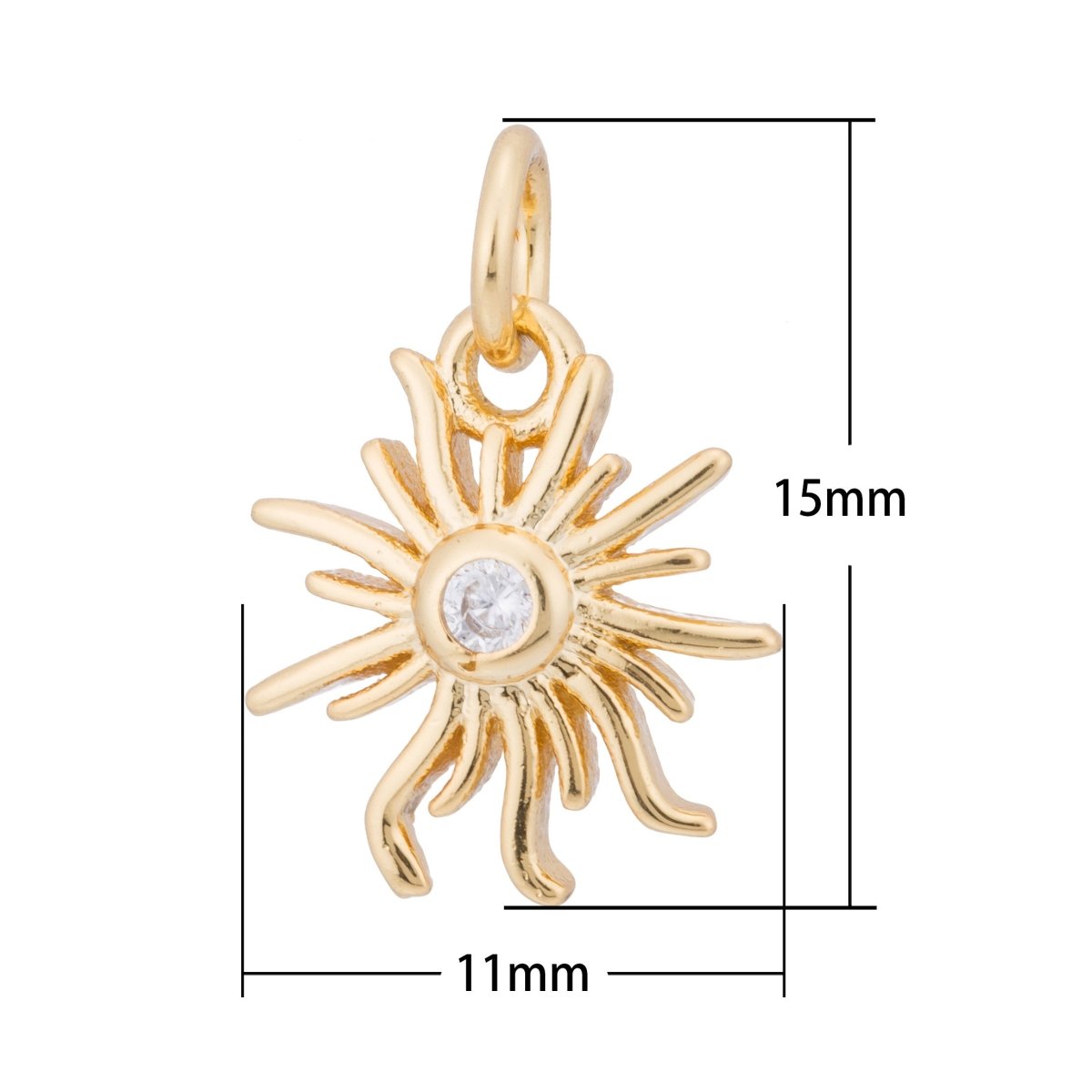 Gold Sunshine, Sun Bright, Sunburst, Celestial, Sunny DIY Craft Cubic Zirconia Bracelet Charm Bead Finding Pendant For Jewelry Making, C-176