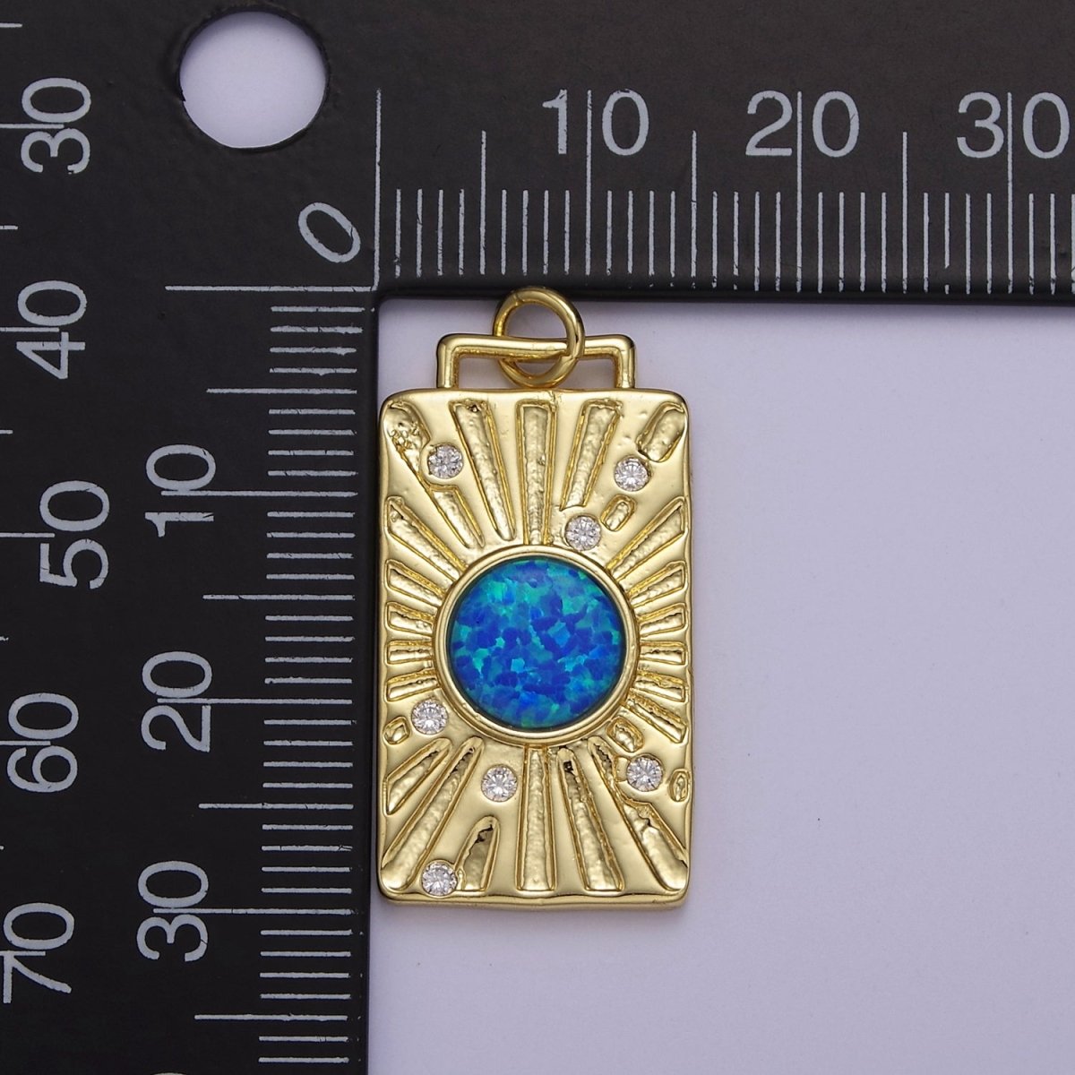 Gold Tag Opal Sunburst Charm Clear Pink Blue Opal Medallion Charm Pendant E-707 E-671 E-670