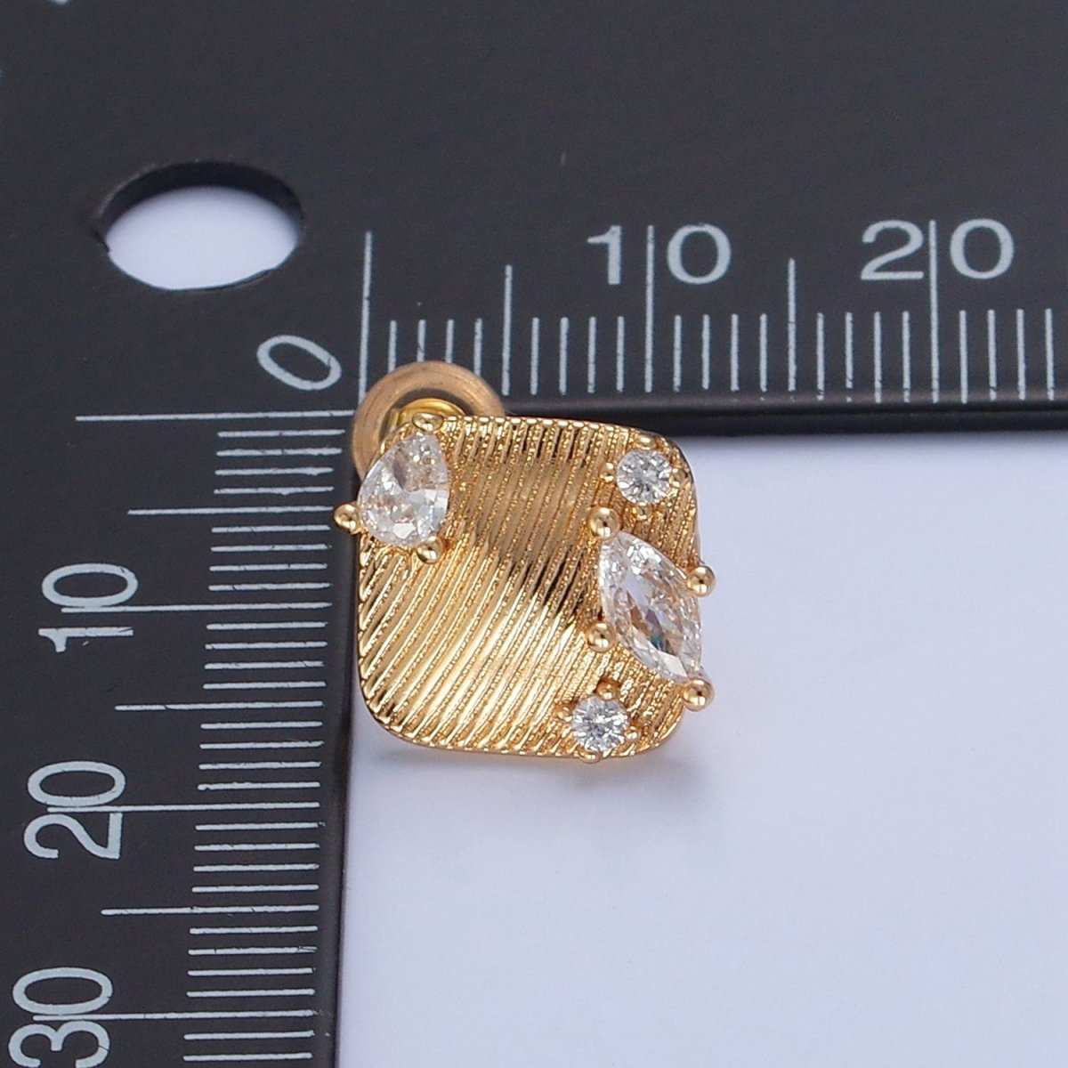 Gold Textured Rhombus Marquise Teardrop Round Cubic Zirconia Stud Drop Earrings Supply L-770