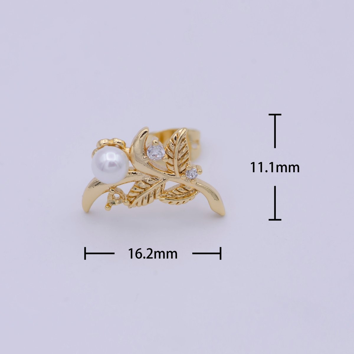 Gold Tree Branch Leaf Stud earrings • Pearl Earrings Jewelry T-357