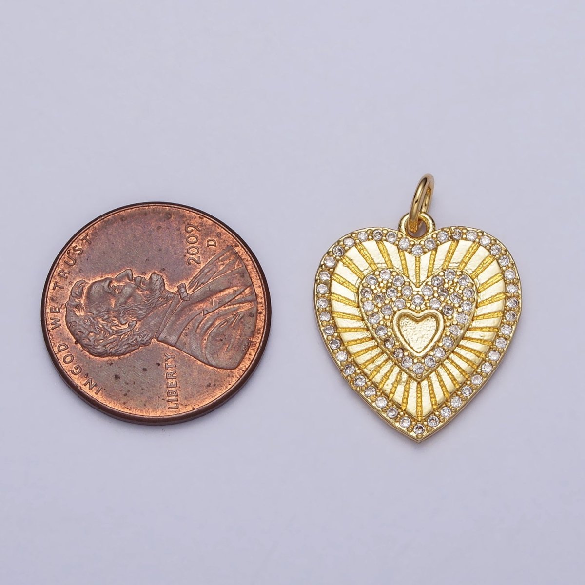 OS Gold Triple Heart Micro Paved CZ Line-Textured 23mm Charm | AC979