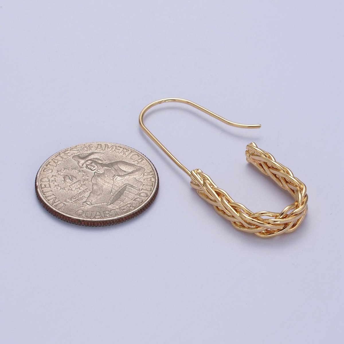 Gold Twisted Crescent U Long French Hook Minimalist Earrings | AD-150