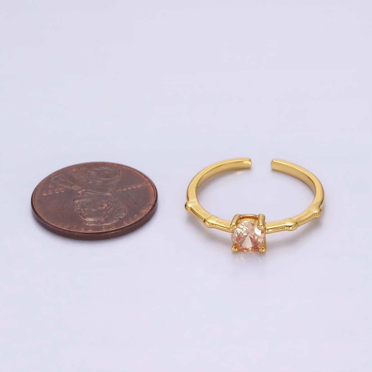 Gold Vermeil Cubic Zirconia CZ Birthstone Personalized Solitaire Bamboo Ring in Gold & Silver | O1006 - O1029