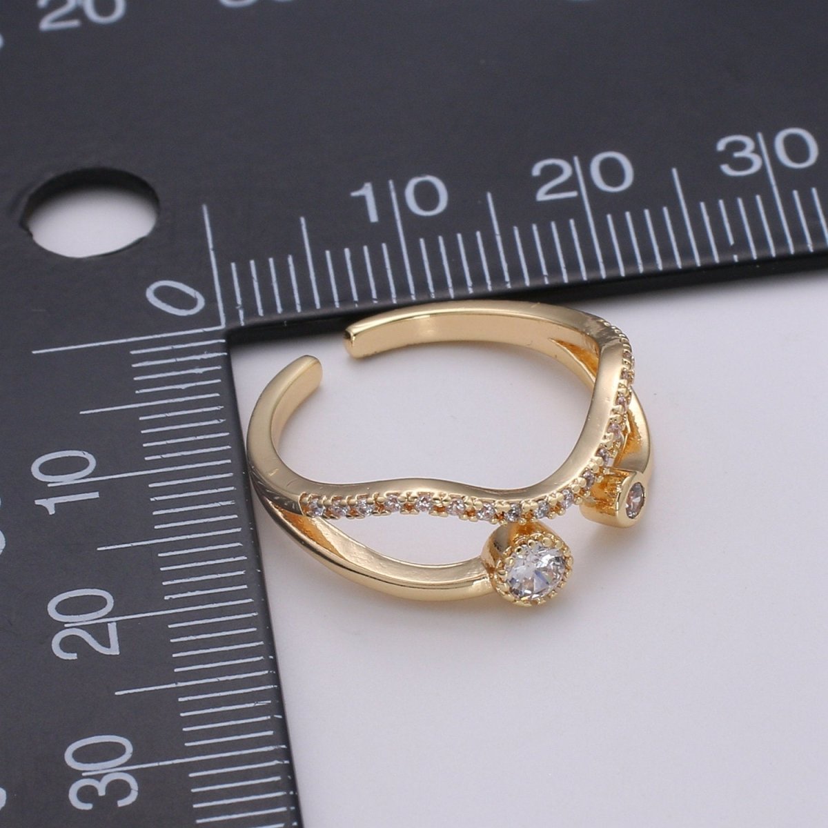 Gold wave ring, Micro Pave Open Ring Gold Vermeil ring, Dainty wave ring Micro Pave Stacking rings, Cz gold wave R-148