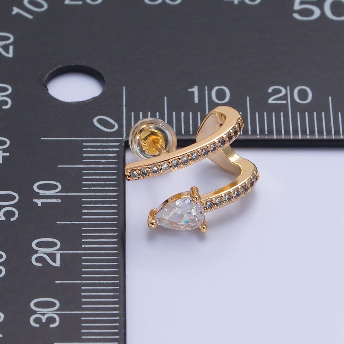 Gold Wrap Stud Earring with Tear Drop CZ Stone T-460