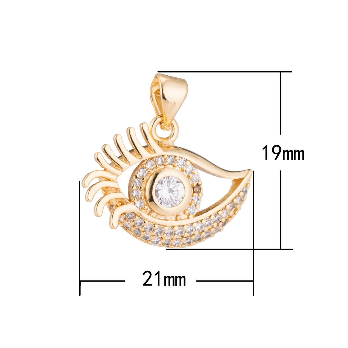 Golden Eye, Beautiful, Eyes, Beholder Eyelashes DIY Cubic Zirconia Bracelet Necklace Pendant Charm Bead Bails Finding for Jewelry Making H-181