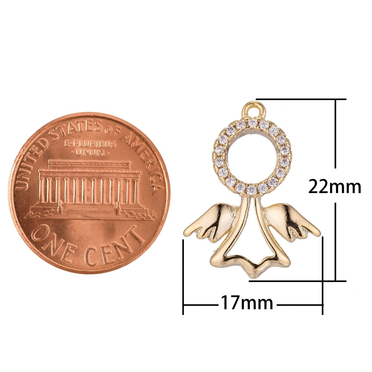 Golden Flying Angel Charm, Micro Pave CZ Charm, Dainty Pendant Floating Cute Angels Wings Peace Love Necklace Charm for Jewelry Making E-423