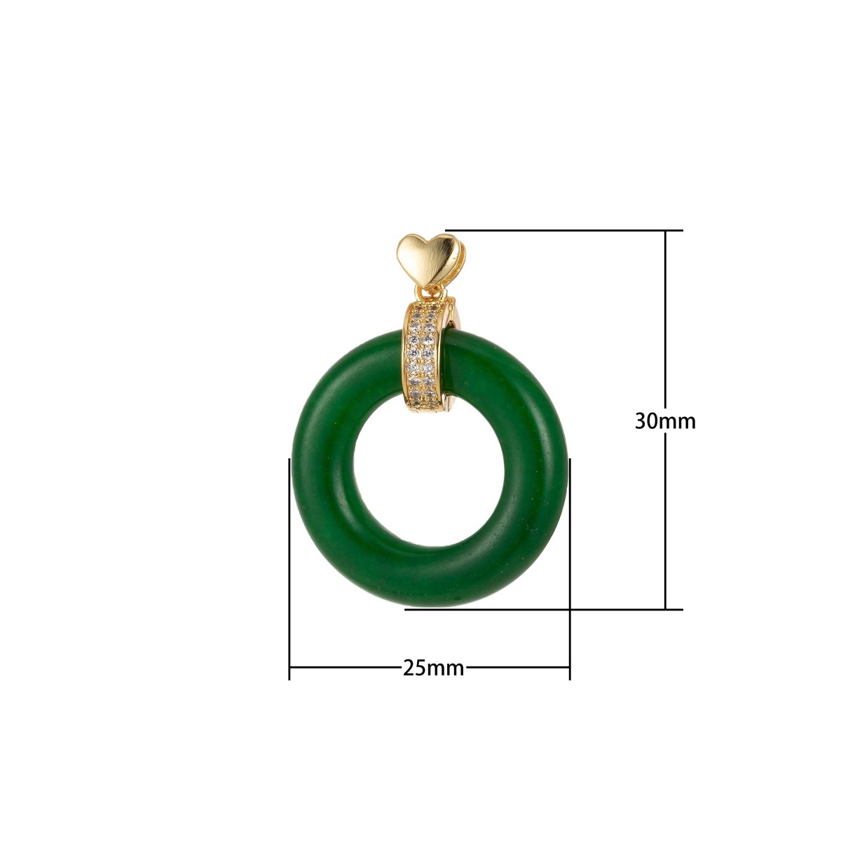 Good Fortune Gold Green Jade Heart Circle Pendant Donut Charm J-817