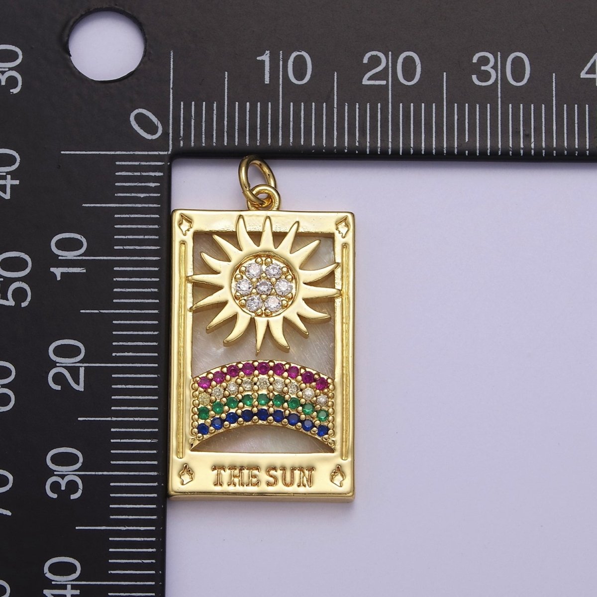 Good Morning Charm Gold Filled Sun Charm Clear Rainbow Window Tag Medallion Charm Pendant E-669