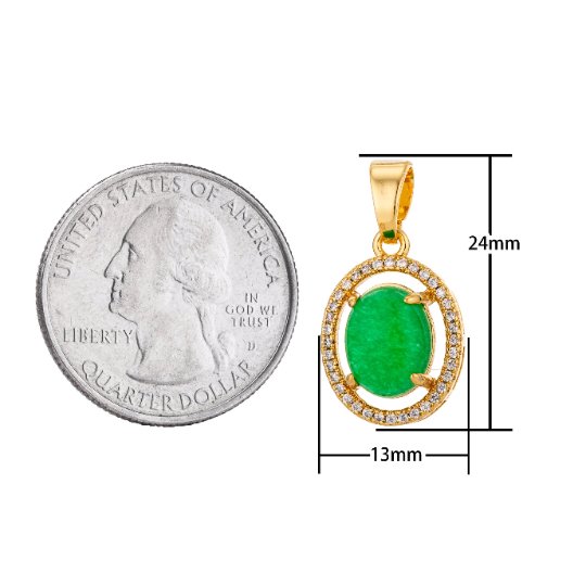 Gorgeous 18K Gold Filled Floating Green Oval Stone Charm Pendant with Bails Emerald Cubic Zirconia Necklace for Jewelry Making H-806