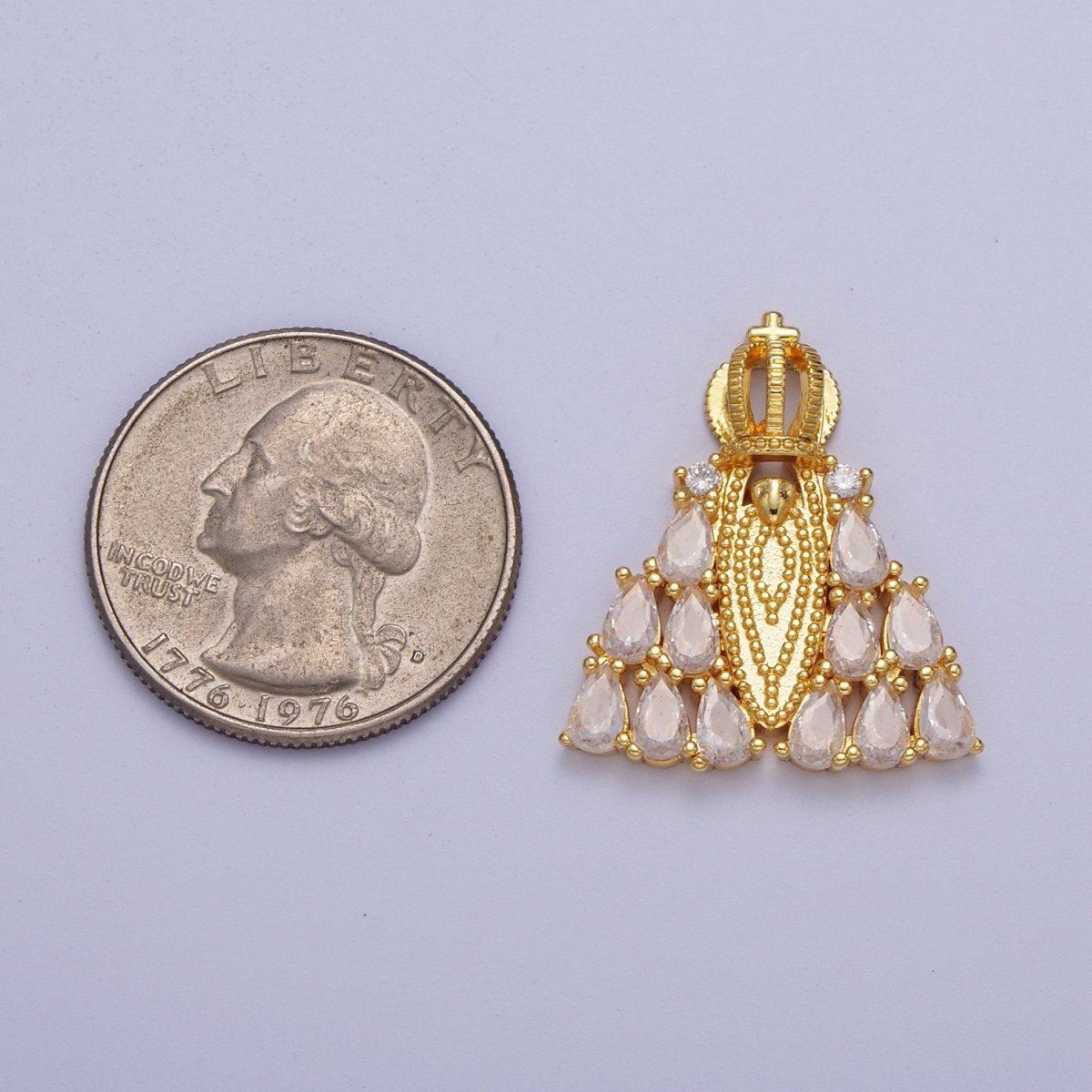 Catholic Cape Crowned Nossa Senhora Aparecida Teardrop CZ Pendant | H655