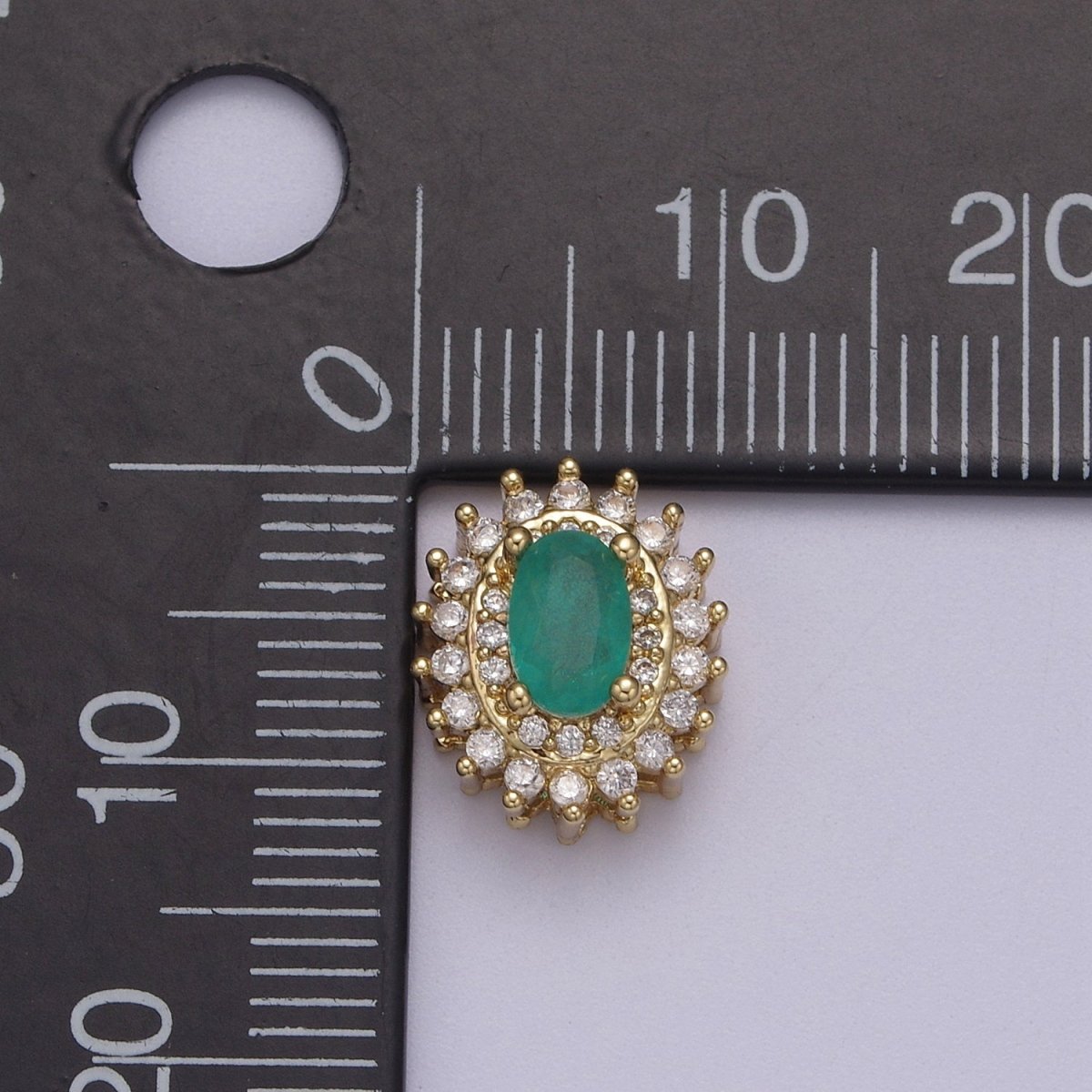 Green Aqua Cubic Zirconia Oval Beads - 10mm Small Beautiful Bright 3D Sun Burst Jewelry Gold Beads spacer for Bracelet Necklace Supply B-464