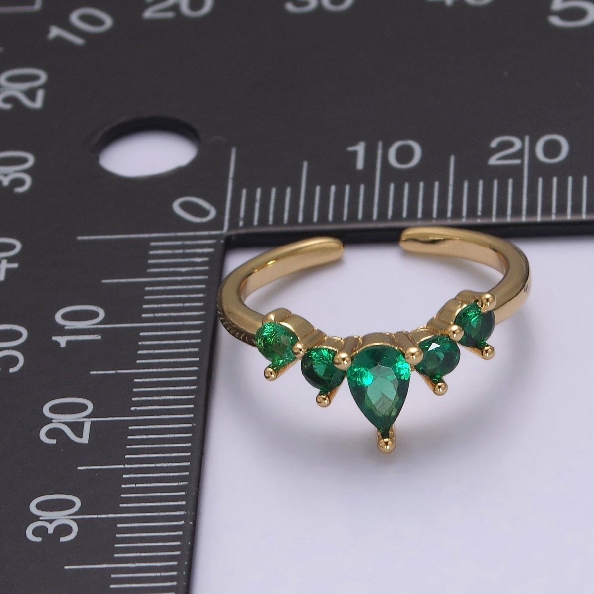 Green Crown Gold Emerald Style Ring with Cubic Zirconia Dainty Marquise CZ Adjustable Ring S-504