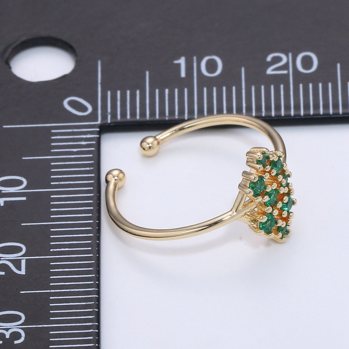 Green CZ Ring - 14k Gold Vermeil Ring - Green Zirconia Ring - Gold Open Ring - Minimalist Ring - Adjustable Layering - Stacking Ring R-071