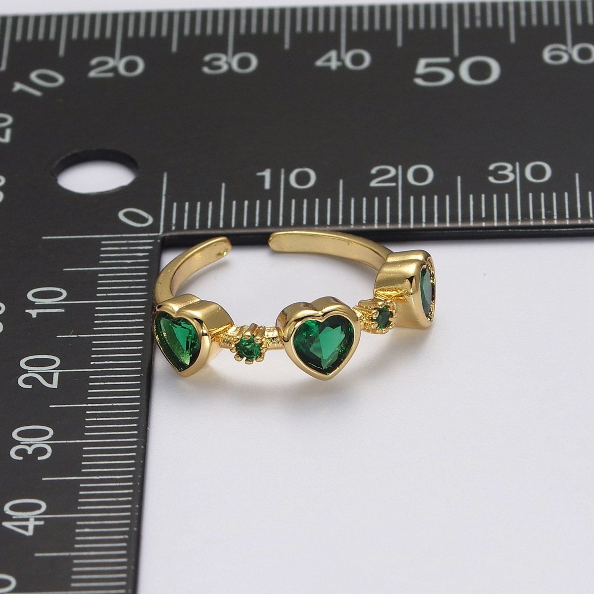 Green Emerald Cz Heart Ring Open Adjustable Ring O-2039