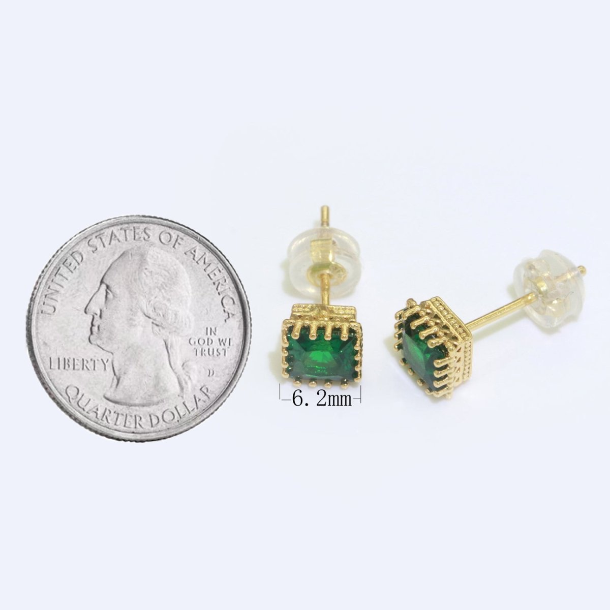 Green Emerald Stud Earring 18k Gold Filled Square Stud Minimalist Earring T-144