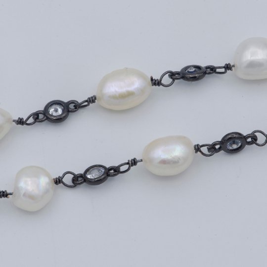 Gun Metal Charm Chain by Yard, Baroque Mother Pearl Paper Clip Link Chain by Yard | White Pearl Chain | ROLL-465 Clearance Pricing