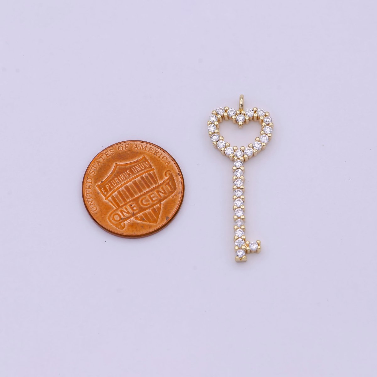 16K Gold Filled Micro Paved CZ Heart Key Charm | C744