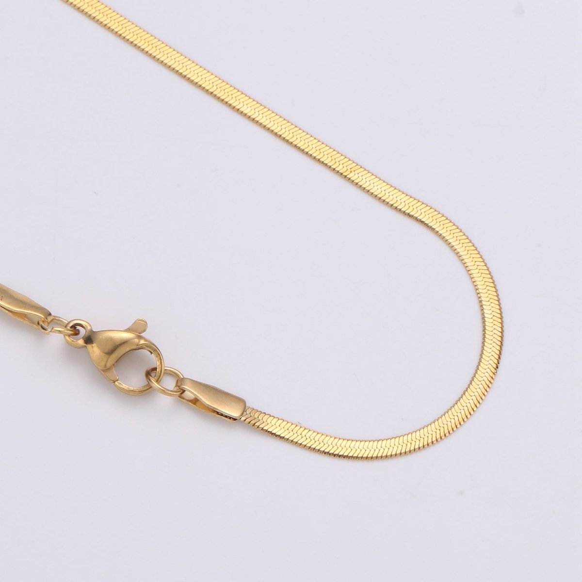 Herringbone Chain Necklace | 24K Gold Plated Herringbone Chain, Layered Necklace, Flat Snake Chain, Skinny Gold Chain Everyday Wear | Stainless Steel, Gold Plated | 17.5", 17.8", 18" | 2.5mm, 3mm, 4.3mm | CN-915 916 917 918 Clearance Pricing