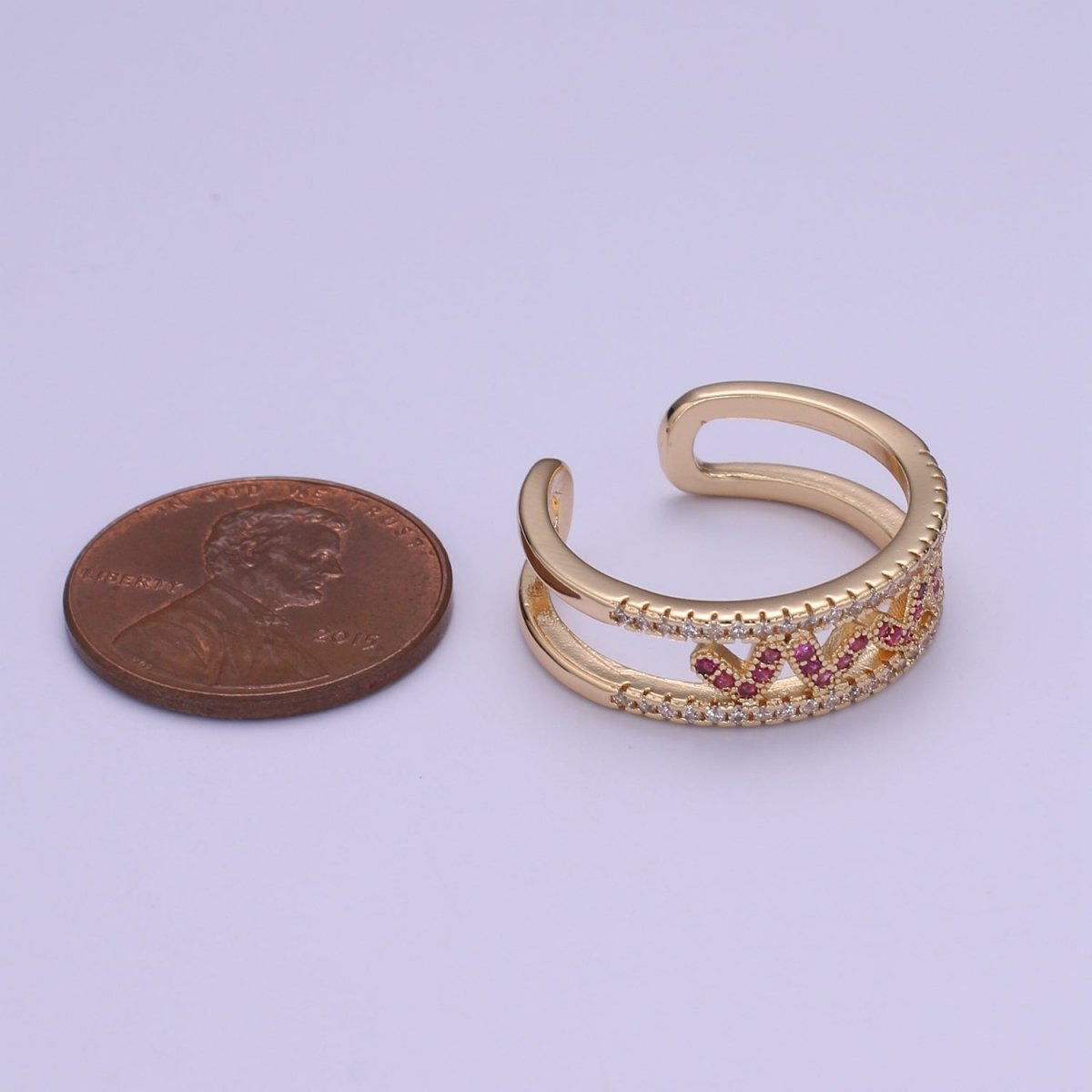 Hot Pink CZ Heart 18K Gold Filled Adjustable Ring O-326