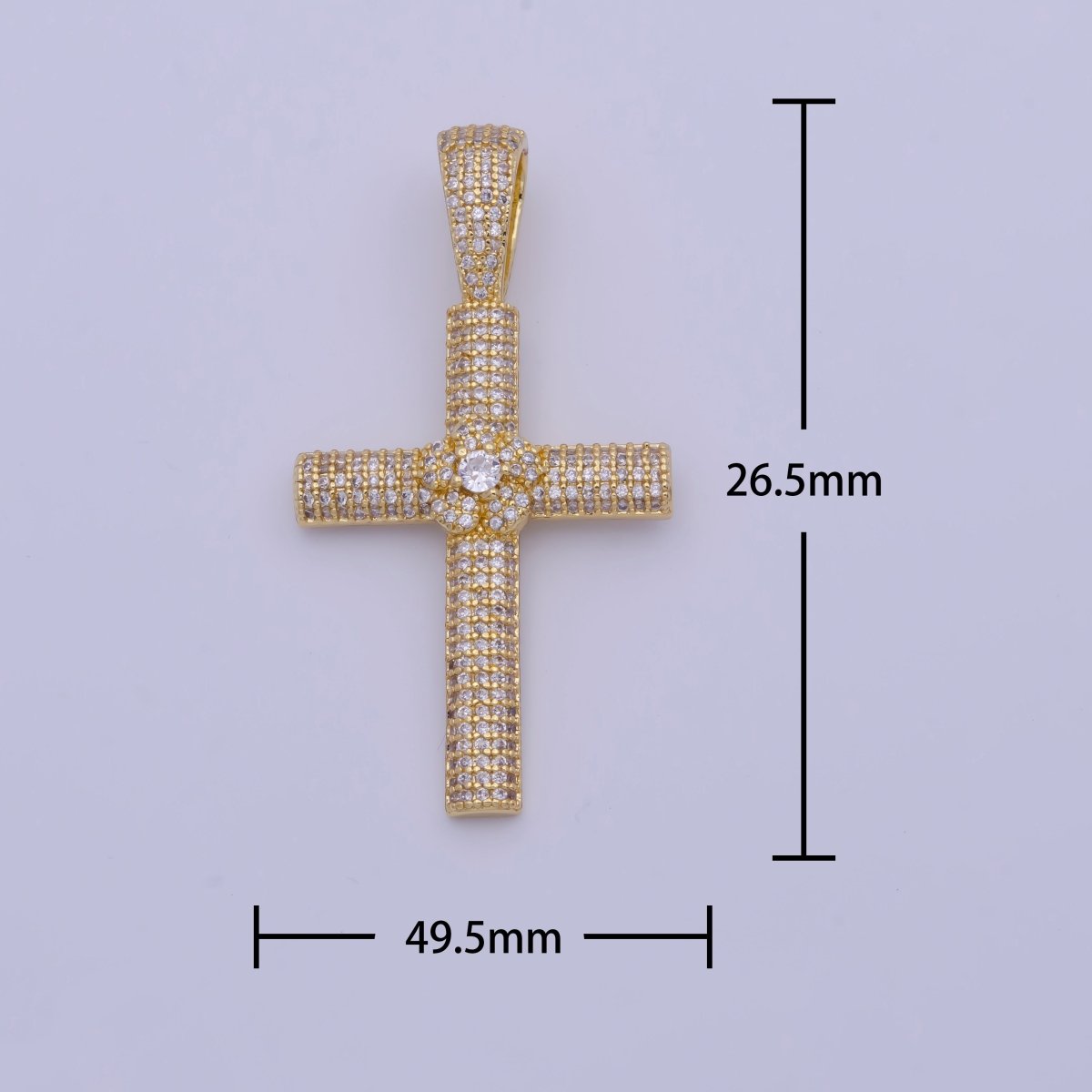 Iced Out Micro Paved Cubic Zirconia Gold Cross Pendant For Religious Necklace Making | X-525