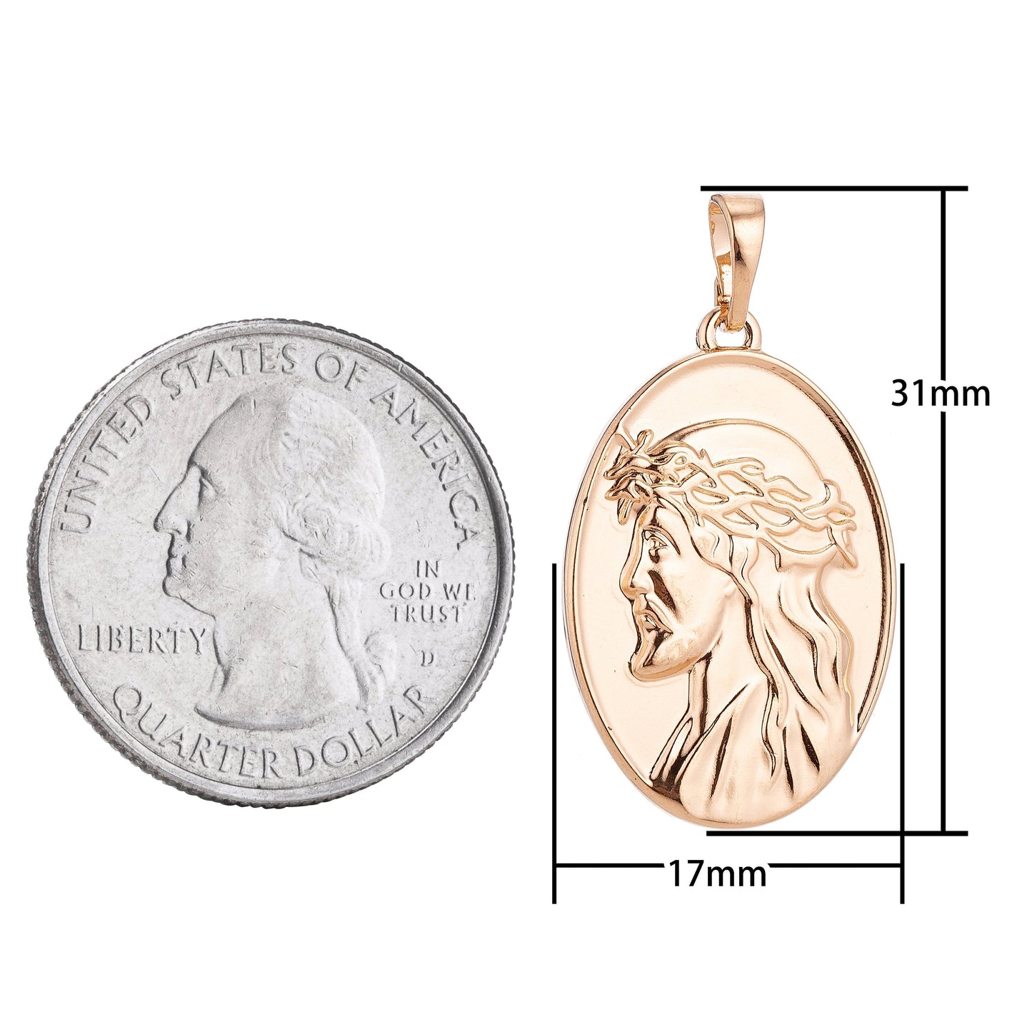 18K Gold Filled Face of Jesus wear Crown of Throne Oval Charm Faith Pendant Religious Jewelry for Necklace Making Supply Gift H-588