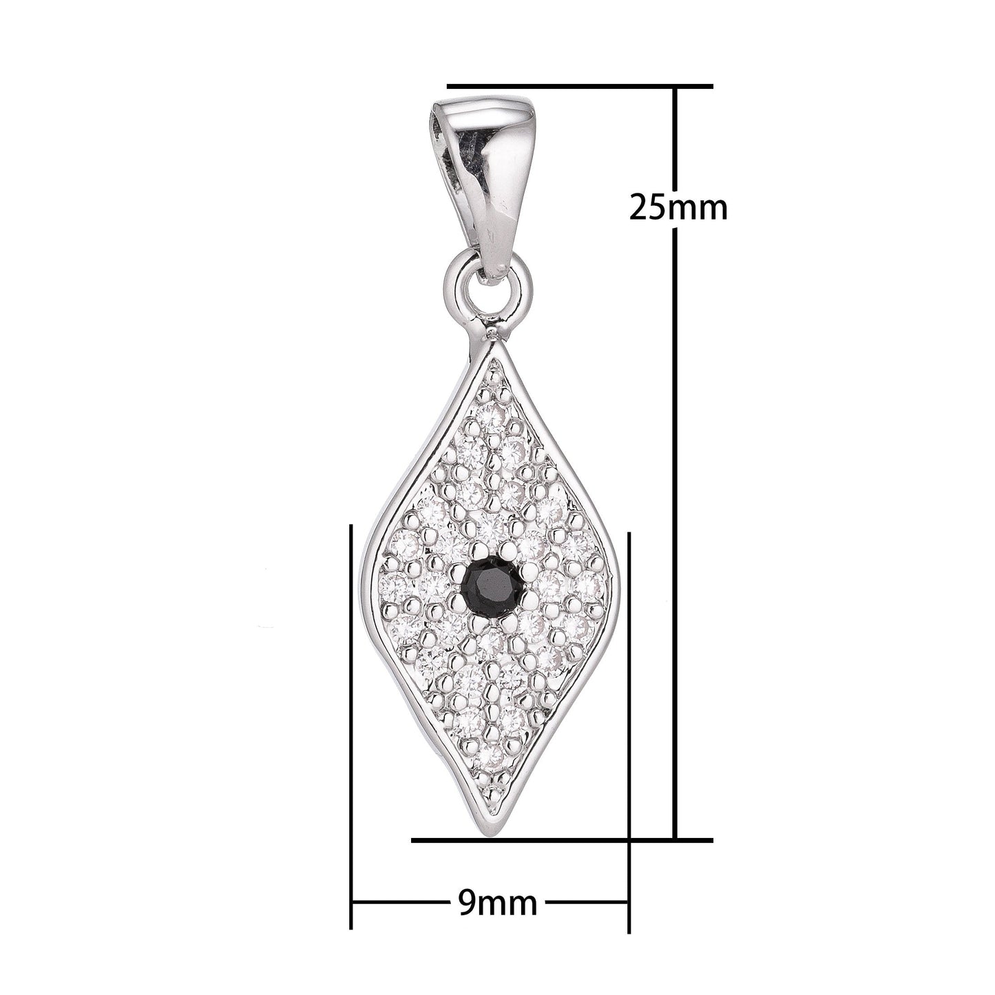 18K Gold Filled evil eye Diamond Shape Minimalist Simple Cubic Zirconia Necklace Pendant Bracelet Earring Charm Bails for Jewelry Making H-931