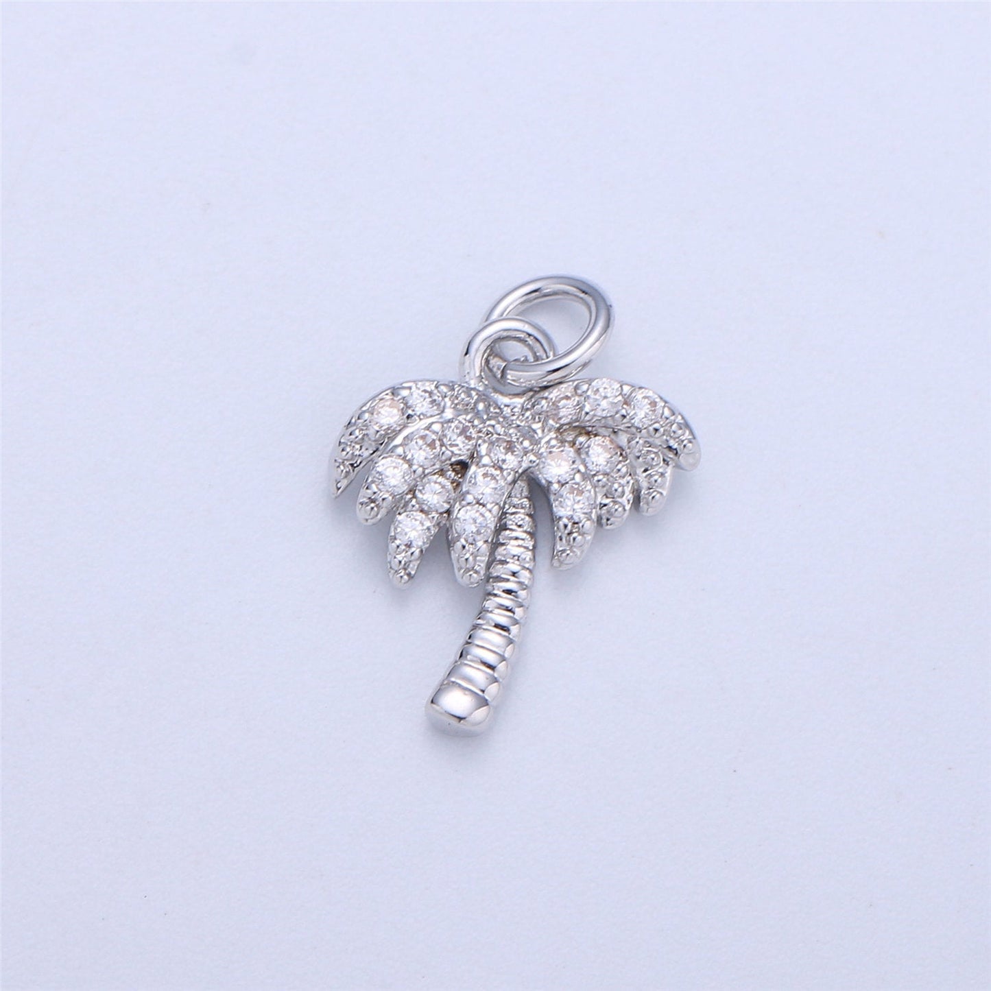Dainty Gold, Rose Gold, Black, Silver Palm Tree Charm - Pendant, Micro Pave Cubic CZ Crystal Pendant Gold filled, C-841