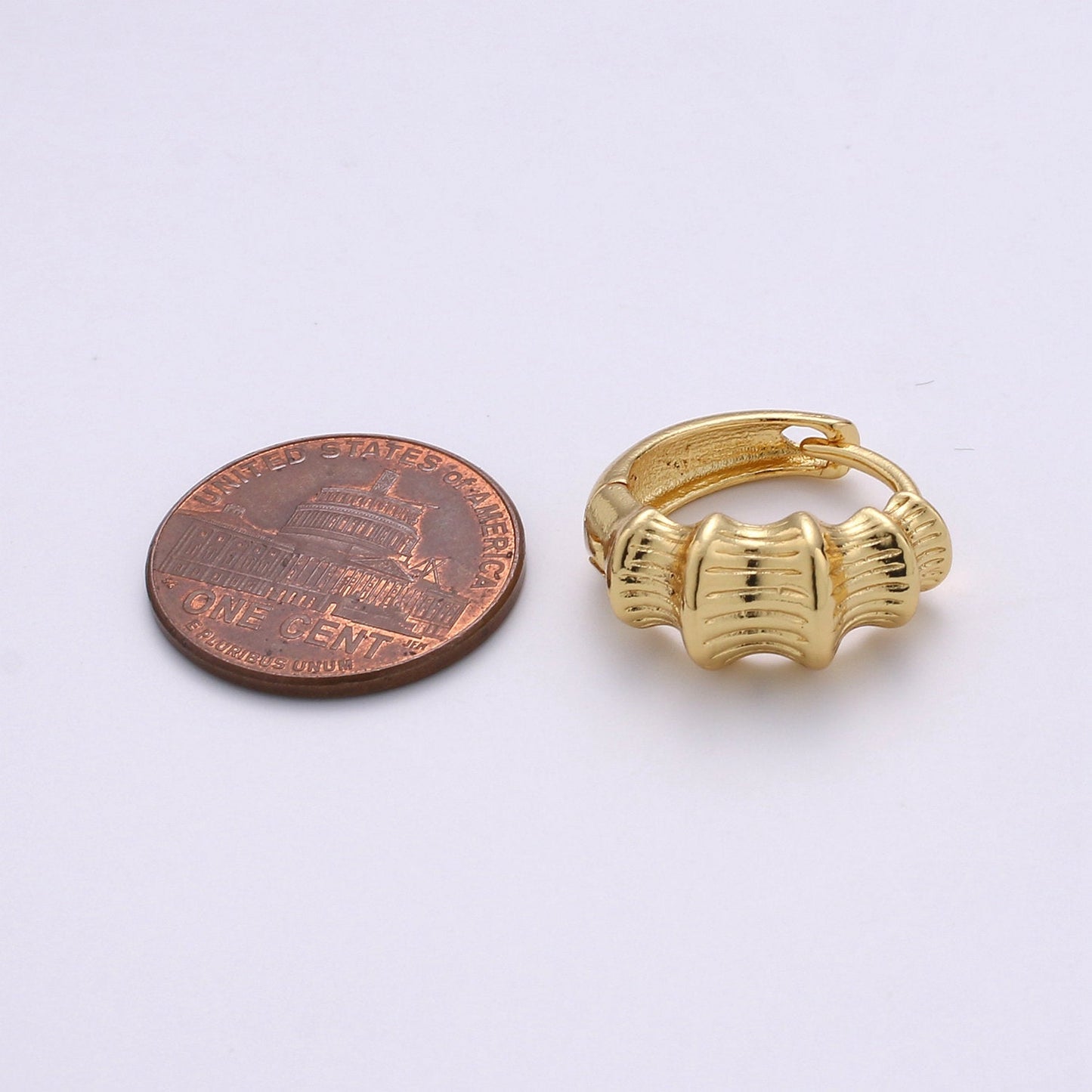 24k Vermeil Gold Earrings, Huggie Earring, Dainty Earrings, Chunky Bamboo Earrings, Everyday Wear Earrings 15mm Earring Q-118