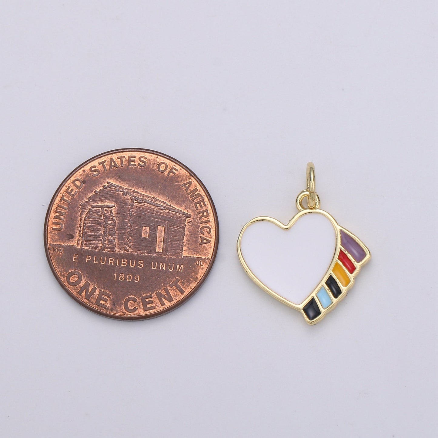 18X15mm Enamel Heart, Colorful Love Pendant, Dainty Gold Rainbow Charms, Kids Charm, Bracelet Necklace Earring Charm D-753