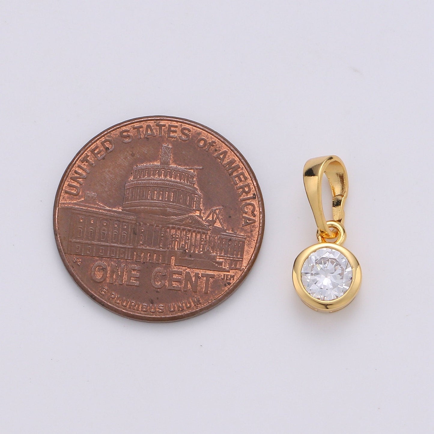 24k Gold Filled Tiny CZ Bezel Set Charm - 6mm CZ Stone, Gold CZ Charm, Dangle Charm, Faceted Dangle Charm, Findings, Lariat Drop, J-077