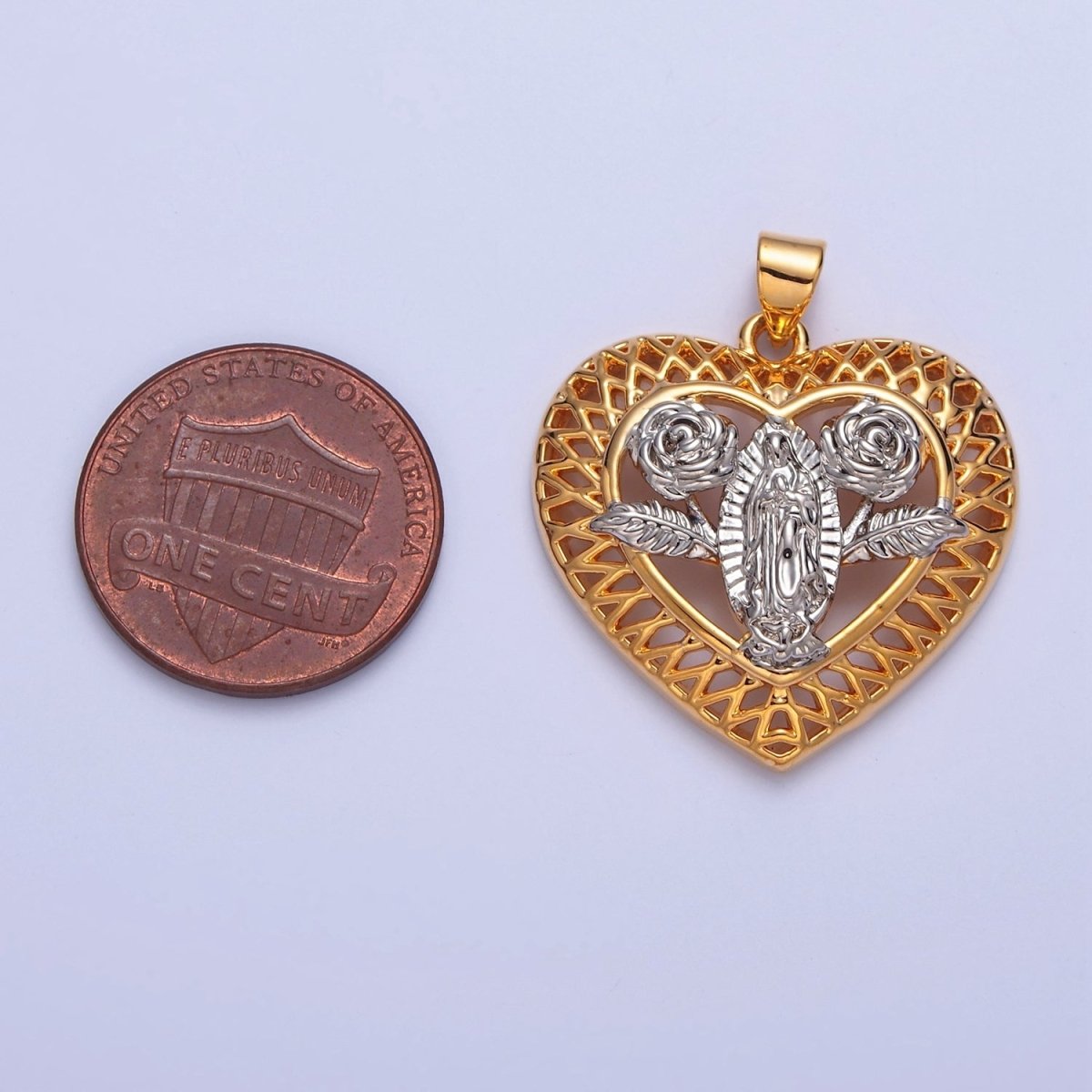Lady Guadalupe Pendant Heart Medallion Rose Virgin Mary Charm I-314