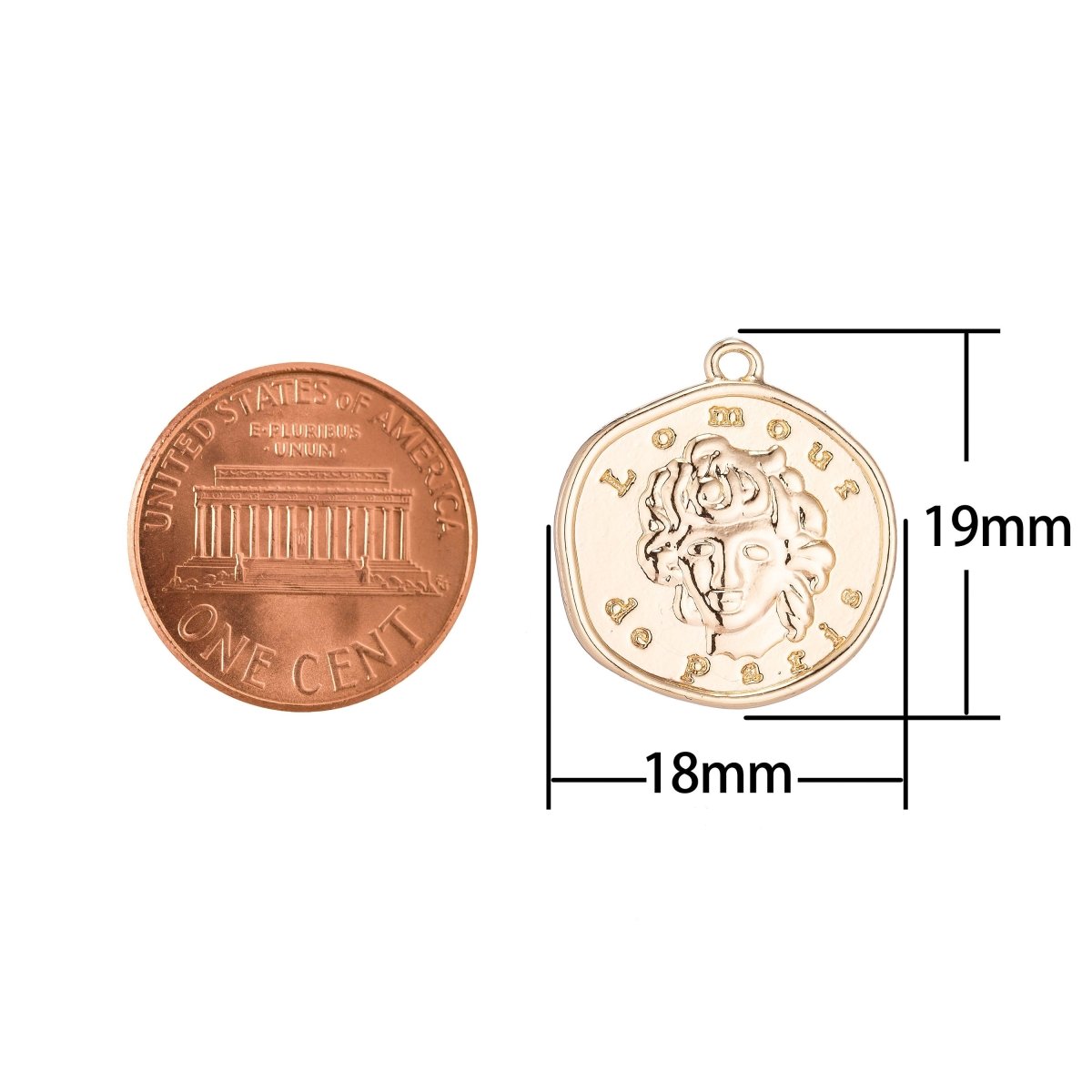 L'Amour de Paris Gold Filled Pendant Coin Medallion Charm for Bracelet Dainty Delicate Necklace Earring Findings for Jewelry Making C-082