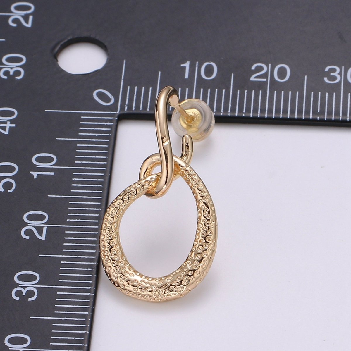 Lasso Design 18K Gold Stud Earring, Rose Gold Pounded Round Earring, Modern design for DIY Earring Craft Supply Jewelry Making, Q-450