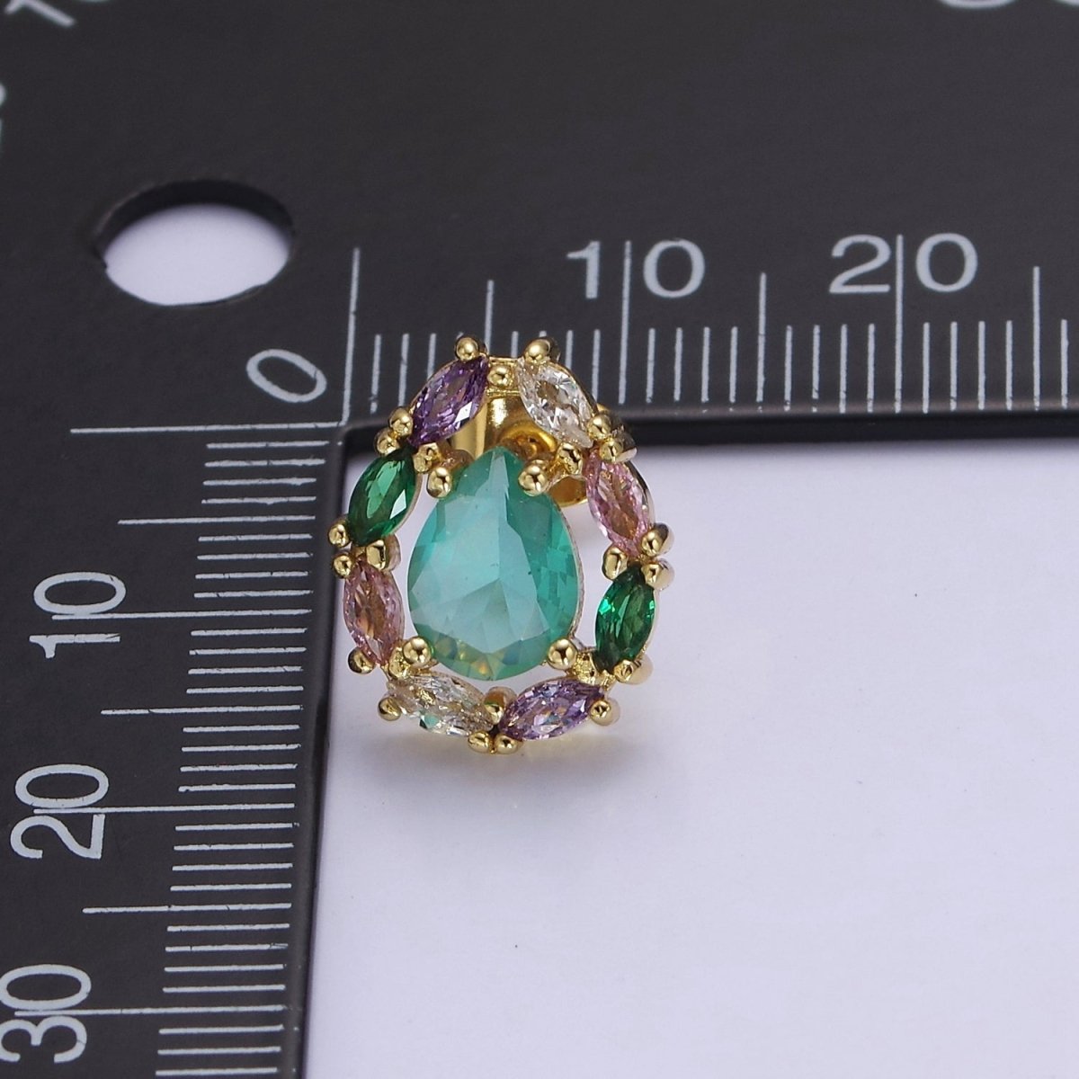 Light Mint Stud Earring - Gold CZ Earrings - Bridesmaids Bridal Wedding Jewelry V-116