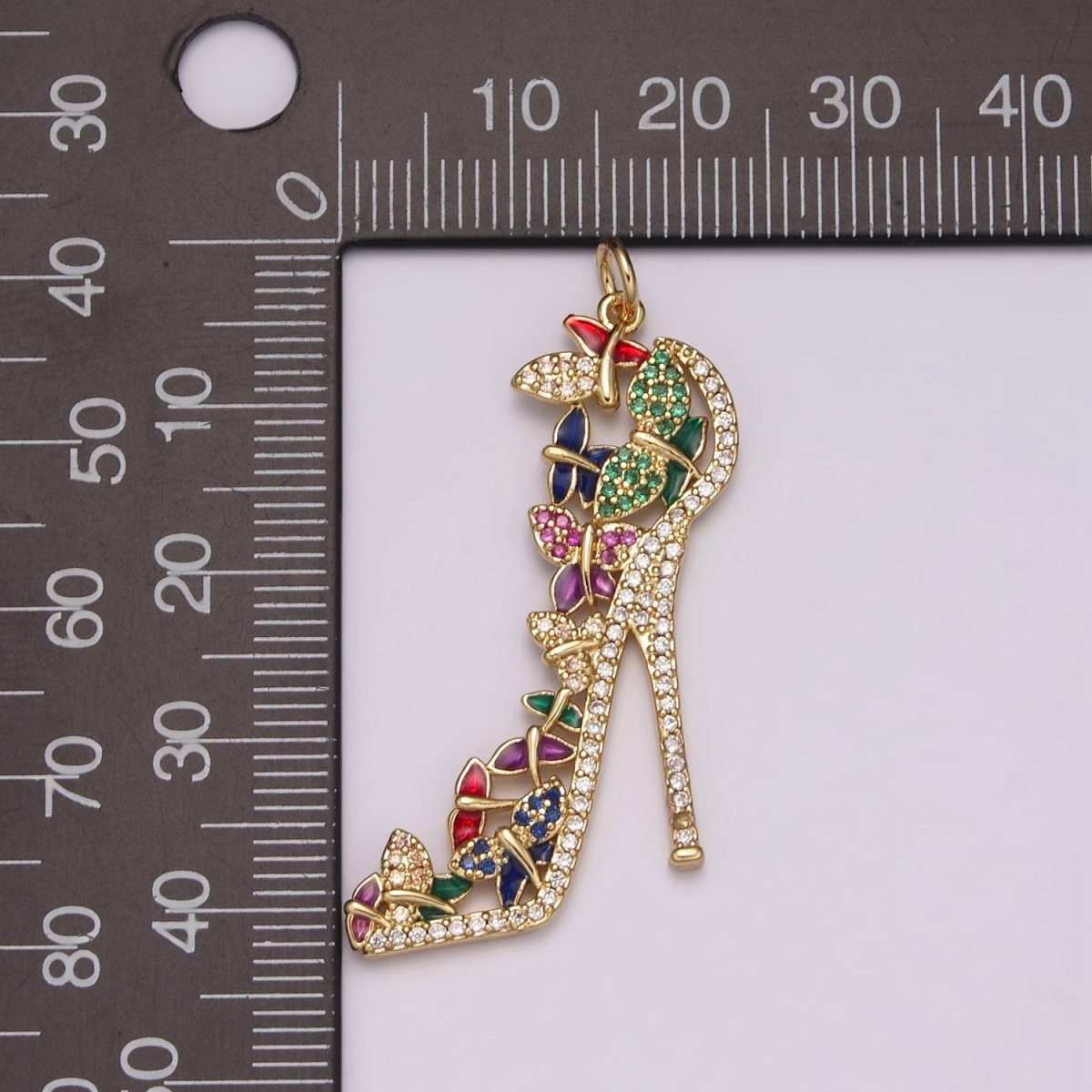 Luxury Multi Color CZ High Heel Pendant Shoe Necklace, Enamel Fashionista Charm, 24K Gold Filled High Heel Pendant M-930 N-206
