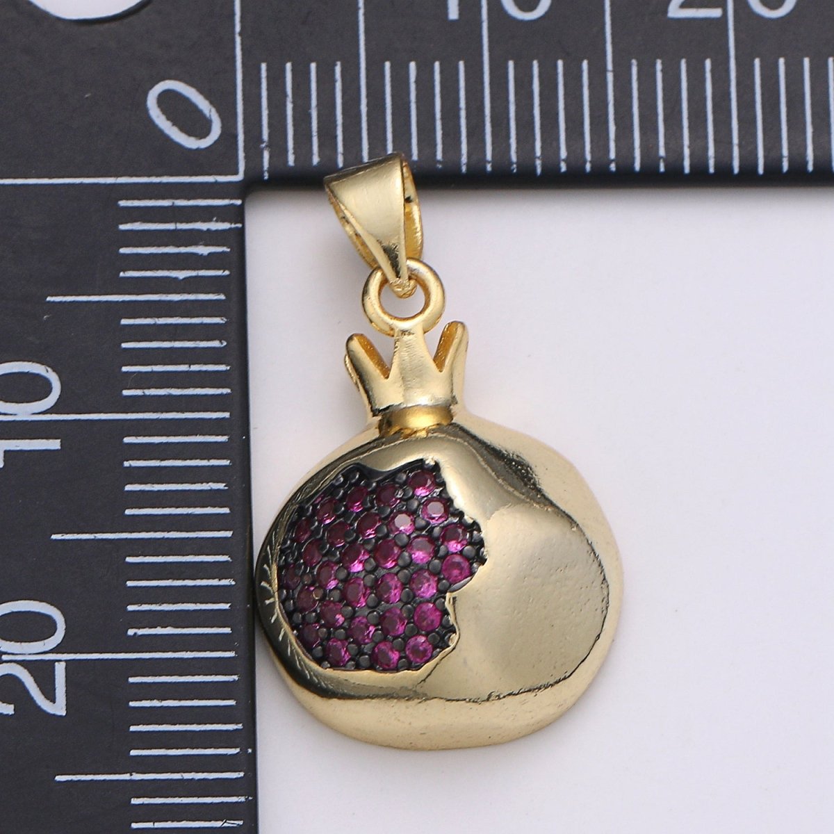 Magenta Crystal Little Crown in Round Gold Filled Pendants J-250