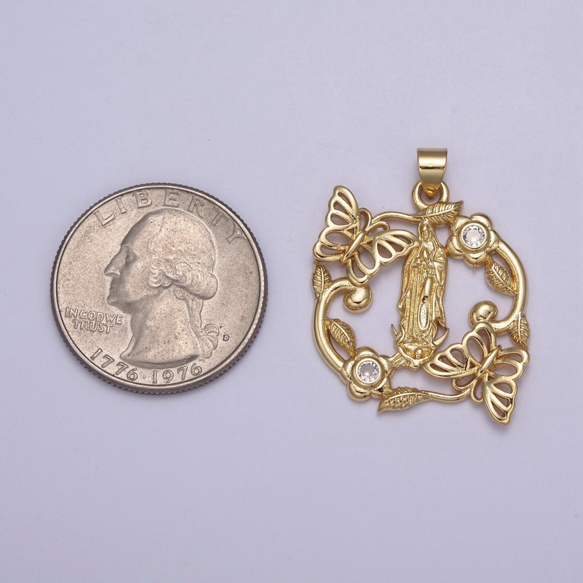 Mariposa Gold Virgin Mary Our Lady Of Guadalupe Divine Mercy Medallion Pendant for Necklace Making Supply H-823
